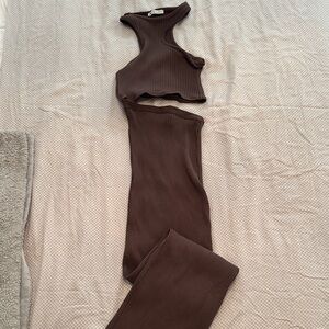 Zara Brown Ribbed Women's midi dress size Small
